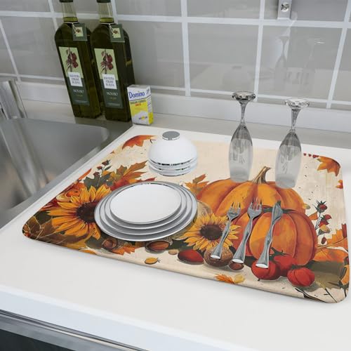 Happy Thanksgiving Day Harvest Dish Drying Mat for Kitchen Counter