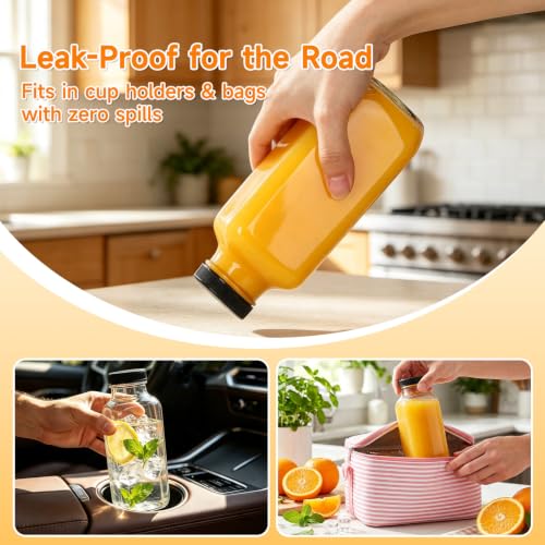 16 oz 3 Pack Glass Juice Bottles with Lids (3 Count)