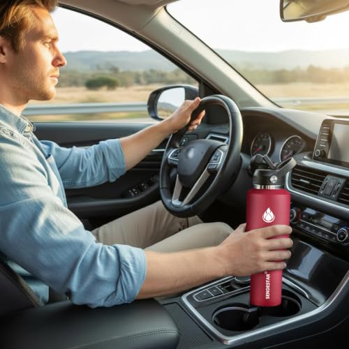 32oz Water Bottle Wide Mouth Stainless Steel Vacuum Insulated Double Wall with Straw Lids Fit in Any Car Cup Holder