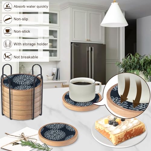 Wood Coasters Set of 8 with Holder