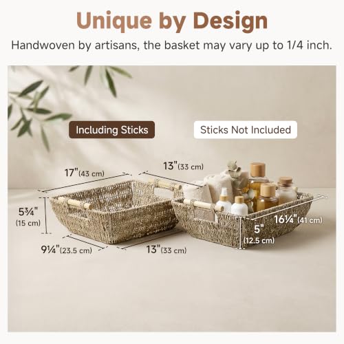 Hand Woven Jumbo Storage Baskets with Wooden Handles (2 Count)