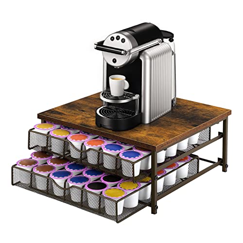 Coffee Pod Drawer Holder Coffee Pod Storage Organizer for Counter 2 Tier Coffee Pod Holder 72 Capacity Capsule Storage Rack with Sliding Baskets for Home Office