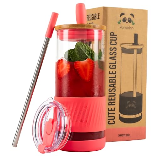 Glass Cups With Lids and Straws