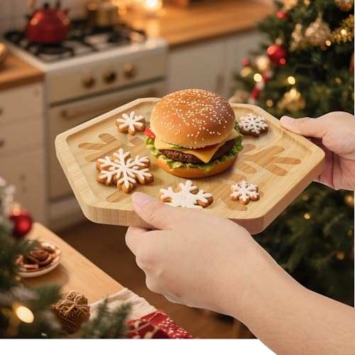 Christmas Hexagonal Bamboo Serving Tray with Laser