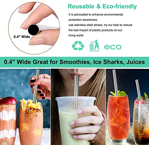 4 Pack 0.4" Wide Bore Reusable Stainless Steel Metal Smoothie Straws (4 Count)