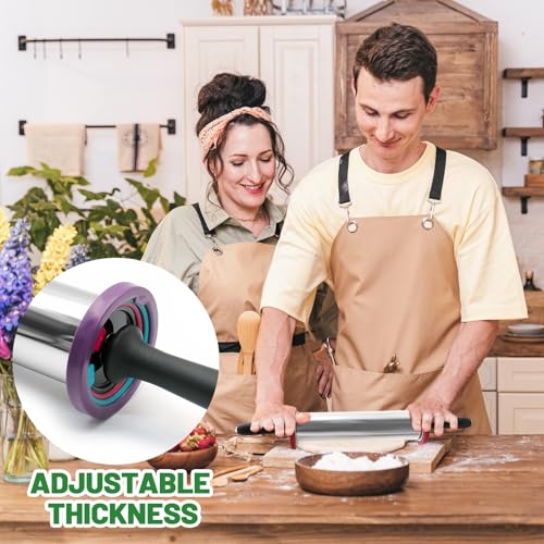 Rolling Pins Stainless Steel Silicone Baking Pastry Mat Set 19 Inch