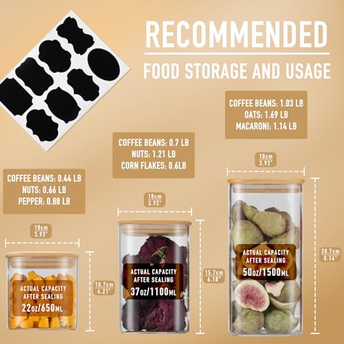 22oz/37oz/50oz Square Glass Storage Containers with Lids 6-Pack (6 Count)