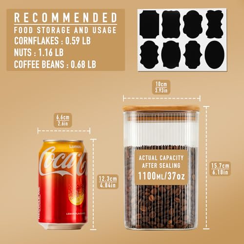 37oz 1.2Qt Square Glass Storage Containers with Lids 4 (4 Count)