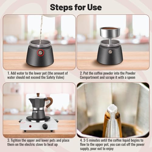 3 Cup Aluminum Moka Pot Classic Stovetop Espresso Coffee Maker 150ml 5oz Coffeemaker Percolator Mocha Pot Greca Coffee Maker Cafe Makers for Italian and Cuban Café Brewing Gray (5 Ounce)