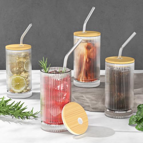 15 Oz Glass Cups with Lid and Straw (2 Count)