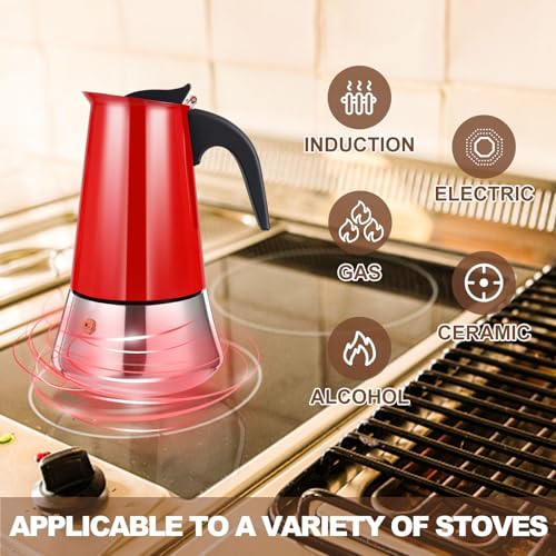 2 Cup Stovetop Espresso Maker Stainless Steel Moka Pot Stove Top Percolator Italian Coffee Makers Capable Mocha Greca Machine Cafe Classic Induction Cookers for Home and Camping 100ml 3.3oz