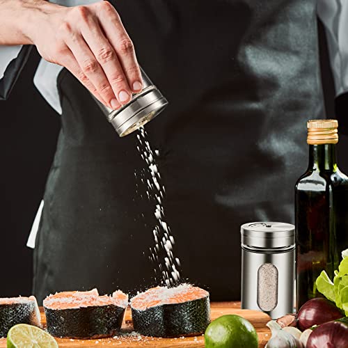 12 Pcs Salt and Pepper Shakers Stainless Steel Spice Shakers with Adjustable Pour Holes and Glass Window 3.4oz Salt Dispenser Spice Jars with Rotating Lids for Sugar Seasoning Home (12 Count)