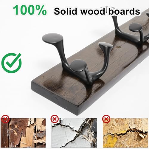 24 Inch Walnut Wood Coat Rack Wall Mount with 4 Triple Hooks