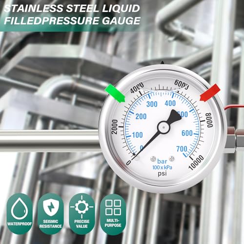 0 10000PSI Stainless Steel Liquid Filled Pressure Gauge