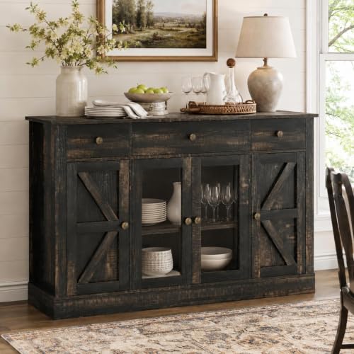 55" Large Coffee Bar Cabinet with 4 Doors and 3 Drawers
