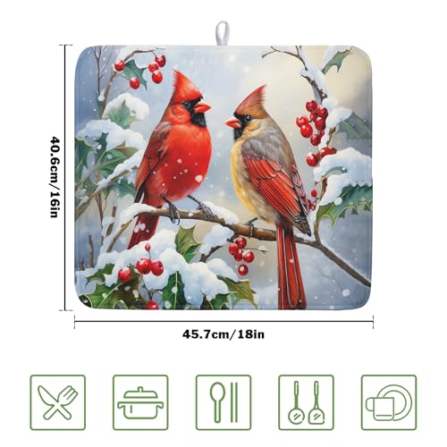 Winter Cardinal Birds Dish Drying Mat