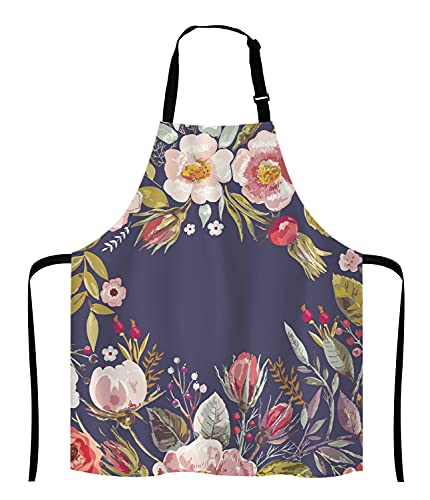 Vintage background with hand drawn floral wreath Adjustable Bib Apron