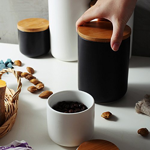 Ceramic Food Storage Jar Canister Modern Design Food Canisters with Airtight Seal Bamboo Lid