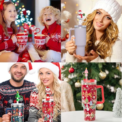 8PCS Christmas Straw Toppers for Stanley Cup Holiday Straw Cover for Stanley 30oz & 40oz Tumbler with Handle (8 Count)
