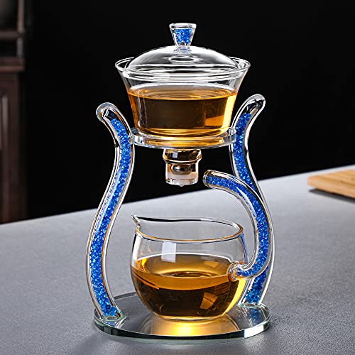 Glass Teapot Set Semi Automatic Drip Rotating with Infuser Lazy Kungfu Tea pot Set