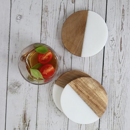 4 Pack Marble and Acacia Wood Coasters (4 Count)