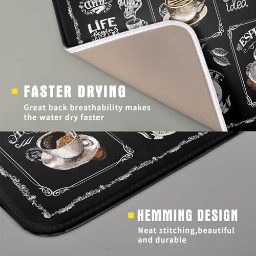 Coffee Dish Drying Mat Vintage Anti Fatigue Espresso Cup Black Bean Maker Machine Drainer Mat Small Dish Pad Dish Drainer Rack Mat Protector Kitchen Accessories Bar Time 16x18 inch
