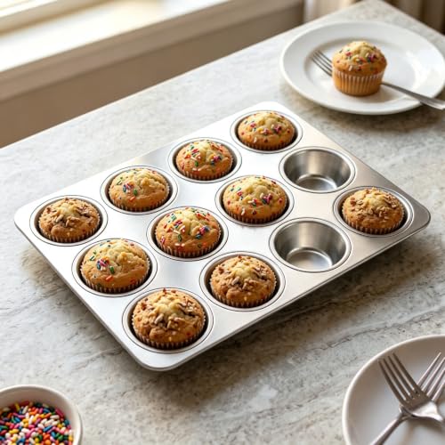 Stainless Steel Muffin Cupcake Pan 12 Cups (2.5 Count)