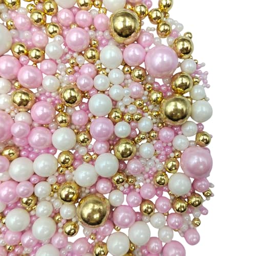 Edible White Pink Gold Sugar Pearls Candy Sprinkles 120G (4.23 Ounce)