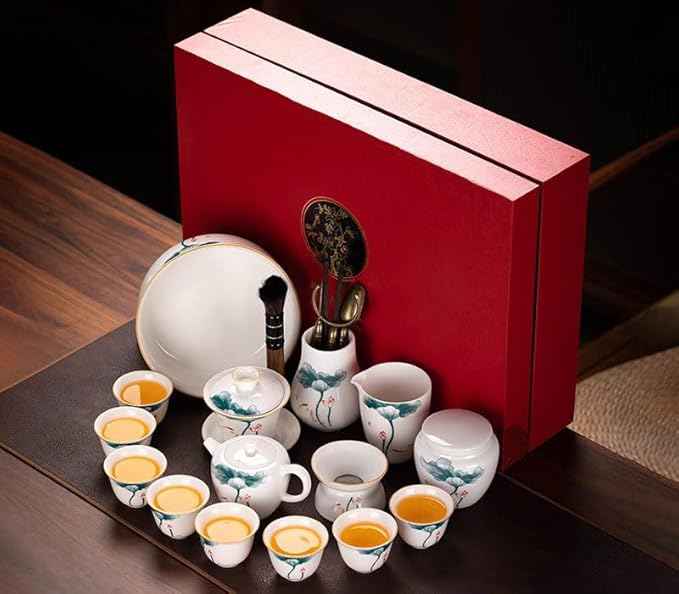 White Jade Porcelain Gongfu Tea Set, Gaiwan with Teacups-suit14