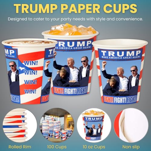 Trump Design Disposable Paper Coffee Cups (100 Count)
