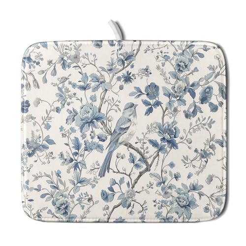 Chinoiserie Trees Dish Drying Mat for Kitchen Counter
