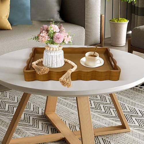 Pine Wood Decorative Tray with Handle Rectangular Wooden Serving Tray for Breakfast in Bed