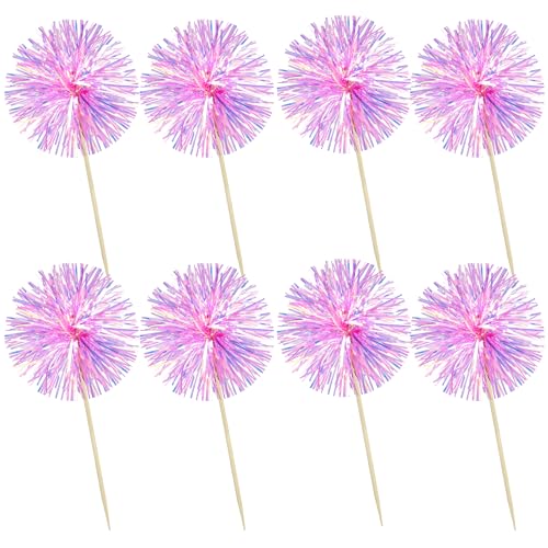 30Pcs Foil Firework Cupcake Toppers Party Birthday Cake Toppers Supplies Sparkle Tinsel Cocktail Fruit Toothpick for Birthday Wedding Graduation Party Rose Red (30 Count)