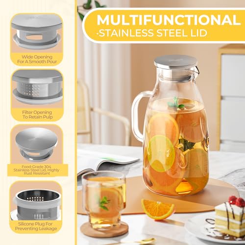 3 Liter 101 oz Glass Pitcher with Lid and Spout