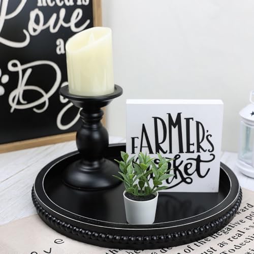 Black Round Wood Decorative Ottoman Tray for Coffee Table