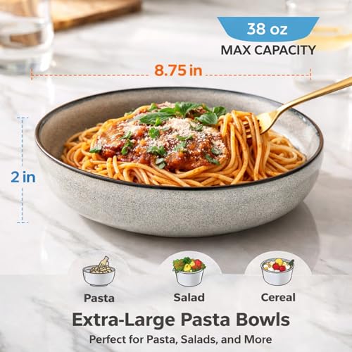 8.75'' Large Ceramic Pasta Bowls (4 Count)