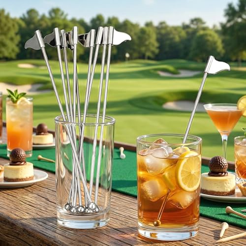 20 Pcs Metal Golf Cocktail Stirrers Swizzle Stir Sticks 7.87 Inch Reusable Drink Stirrer Sticks Party Decorations Party Clubhouse and Outing Decorations (20 Count)