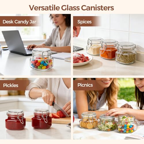 Square Glass Food Jars 17 oz 6 Pack for Pickling and Herbs Storage (6 Count)