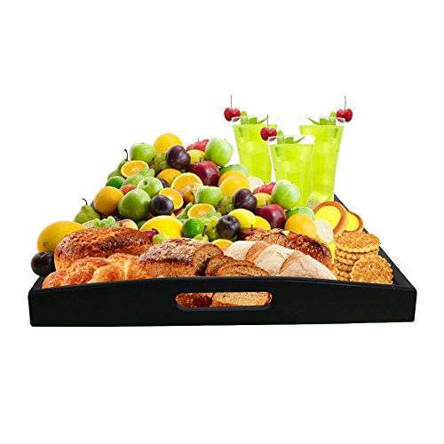 Serving Tray Large Black Wood Rectangle Food Tray Butler Tray Breakfast Tray with Handles