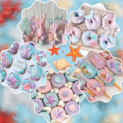 Mermaid Theme Cake Fondant Mold 4PCS Marine Silicone Mold (4 Count)