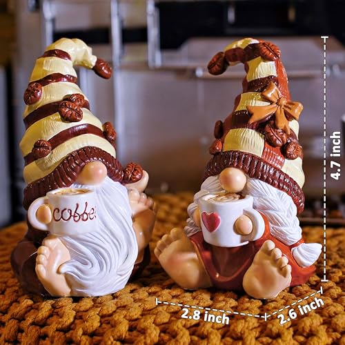 2PCS Coffee Gnomes FigurinesFigurines Mother's Day Decorations Kitchen Shelf Decor Tiered Tray Table Ornament Coffee Bar Accessories Decor Elfs Statue Cute Resin Housewarming Gifts for Women (2 Count)