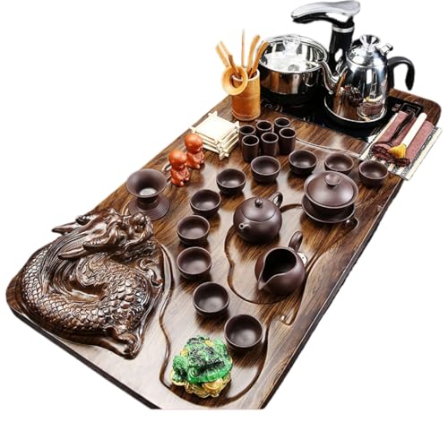 WW P09L2115214 全自动 Kungfu Tea Set Automatic Teapot Set 茶盘 Chinese Gongfu Tea Set Gift Box 茶具套装家用陶瓷功夫茶具智能电磁炉茶台茶道 Solid wood Chinese Teaset 实木整套