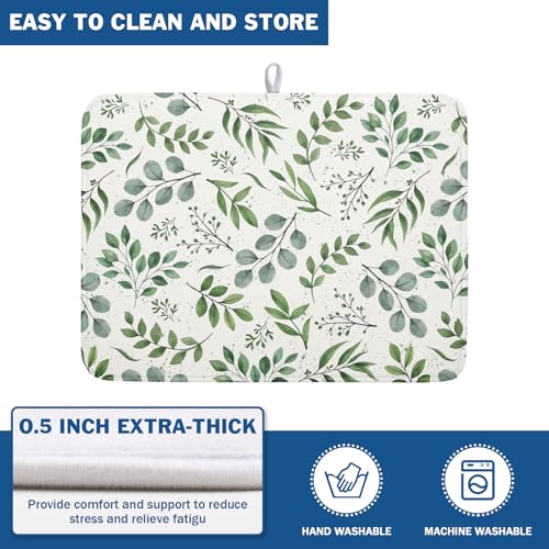 Sage Green Dish Drying Mat 18x24 In Absorbent Reversible Eucalyptus Leaves Plant Drying Mat Green Plant Dish Drying Rack Mat Spring Summer Themed Dish Drainer Mat for Kitchen Counter Coffee Bar
