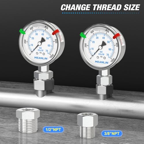 0~1000Psi Stainless Steel Liquid Filled Pressure Gauge 2.5" FACE DIAL 1