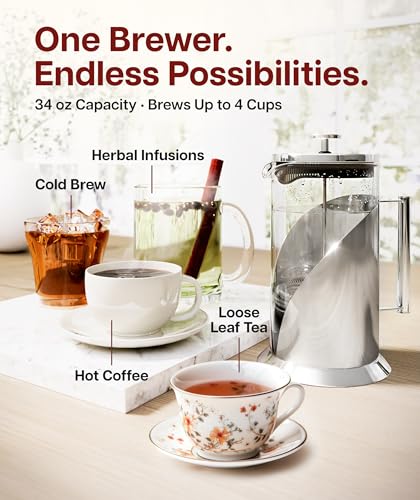 Stainless Steel French Press Coffee Maker 34 oz (2 Count)