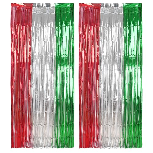 Party Fringe Backdrop Red Silver Green Christmas Decorations (2 Count)