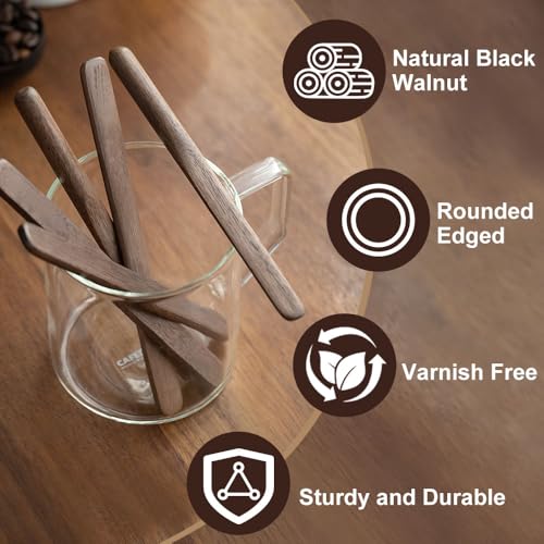 Black Walnut Wood 4Pcs Coffee Stirrers 6″ Reusable & Multifunctional for Coffee (4 Count)