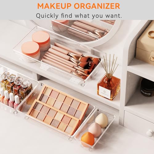 16 Pack Large Clear Plastic Drawer Organizer Bins (16 Count)