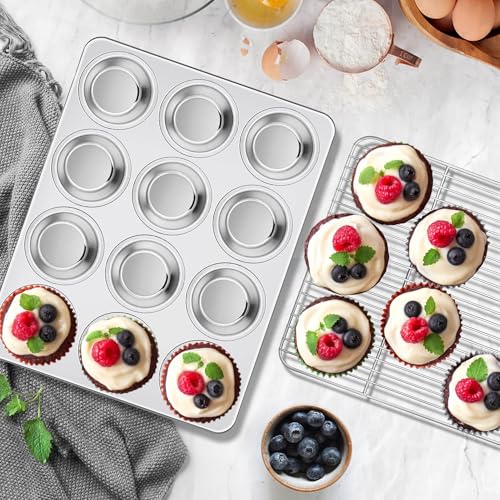 Stainless Steel Muffin Cupcake Pan Set 12 Cups