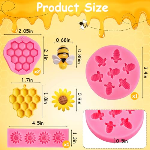 Bumble Bee Silicone Mold 4Pcs Honeycomb Fondant Mold Sunflower and Bee Candy Molds Bee Hive Chocolate Molds for Cupcake Cake Decoration Dessert Chocolate Gum Paste Polymer Clay (4 Count)